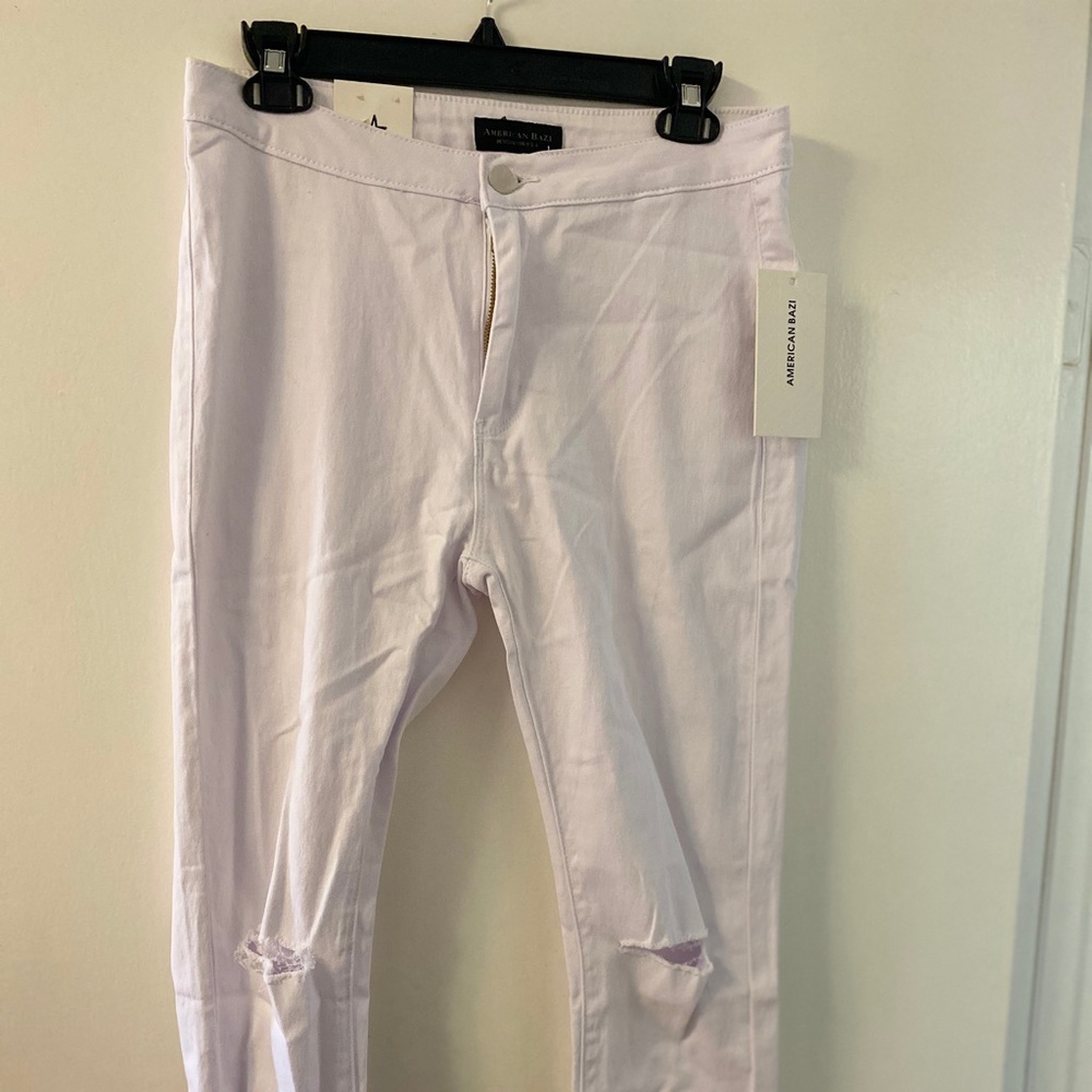 White Denim pants with knee slits